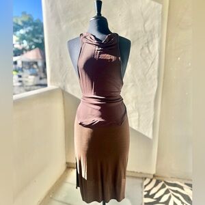 YIGAL AZROUEL Vintage Y2K Brown Halter Backless Skirt Set
